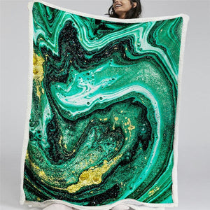 Luxury Green Golden Liquid Texture Soft Sherpa Blanket