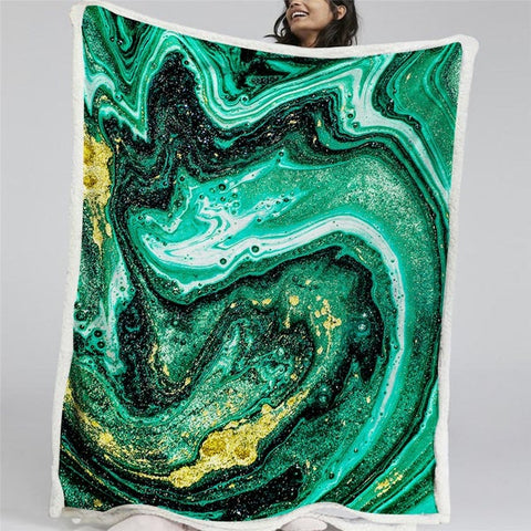 Image of Luxury Green Golden Liquid Texture Soft Sherpa Blanket