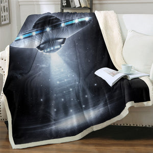 3D Printed UFO Universe Cozy Soft Sherpa Blanket