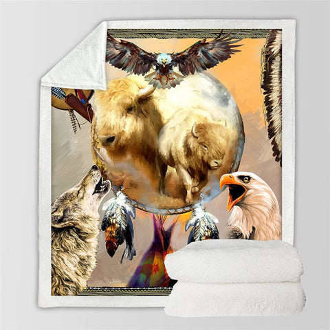 Image of Watercolor Wild Boar And Wolf Soft Sherpa Blanket