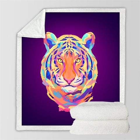 Image of Watercolor Artistic Tiger Purple Cozy Soft Sherpa Blanket