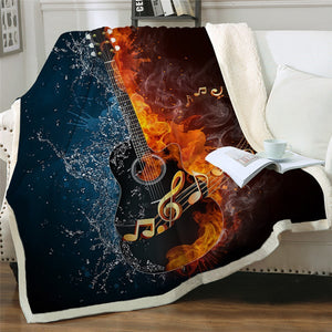 Water And Fire Acoustic Guitar Music Soft Sherpa Blanket