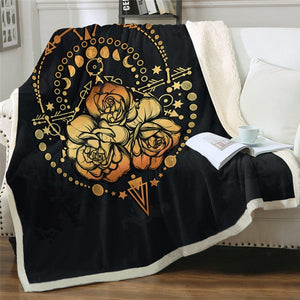 Golden Rose Moon Phase Soft Sherpa Blanket