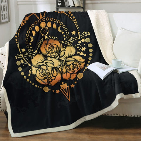 Image of Golden Rose Moon Phase Soft Sherpa Blanket