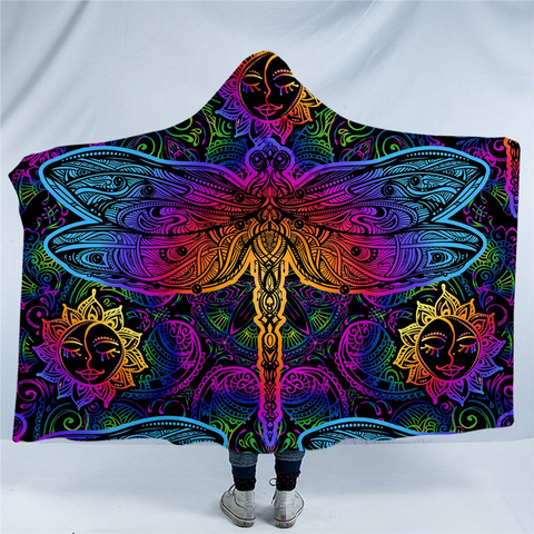 Image of Disco Color Dragonfly Hooded Blanket