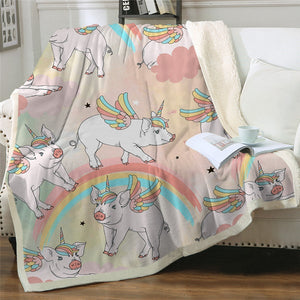 Lovely Pig Rainbow Cozy Soft Sherpa Blanket