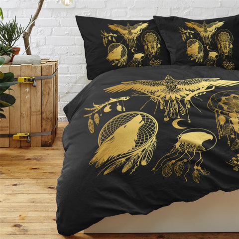 Image of Golden Black Eagle Dreamcatcher Bedding 01