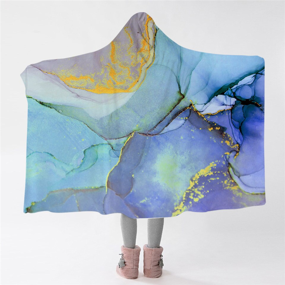 Cobalt & Turquoise Mixed Glitter Hooded Blanket