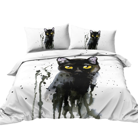 Image of Black Cat Duvet Cover Set Cartoon Animal Bedding 05