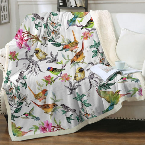 Image of Lovely Cartoon Birds Pattern Cozy Soft Sherpa Blanket