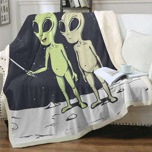 Funny Aliens In Space Cozy Soft Sherpa Blanket