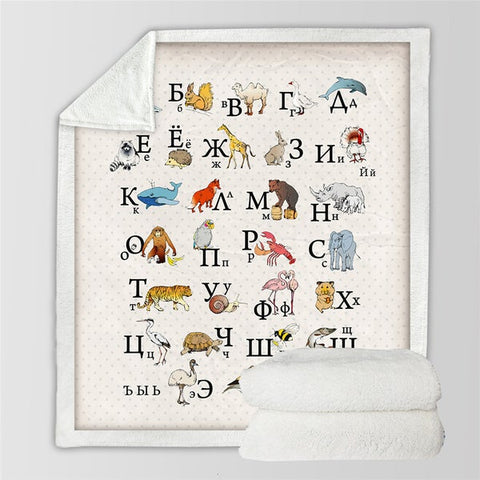 Image of Alphabet Cartoon Animals Cozy Soft Sherpa Blanket