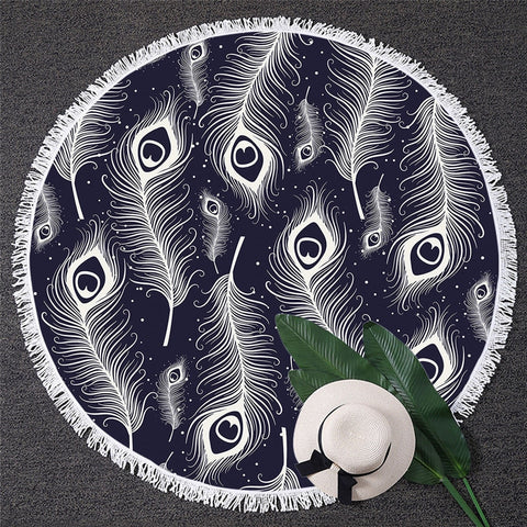 Image of Peacock Feather Round Beach Towel 03
