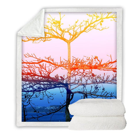 Image of 3D Printed Sunrise And Solitary Tree Cozy Soft Sherpa Blanket