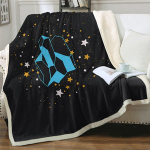 Blue Crystals Stars Cozy Soft Sherpa Blanket