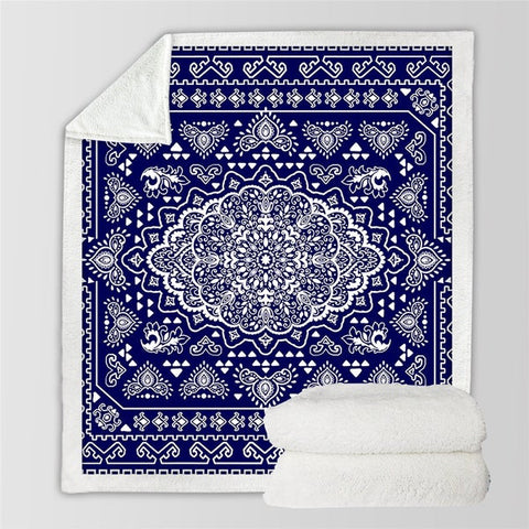 Image of Classical Blue Pattern Cozy Soft Sherpa Blanket