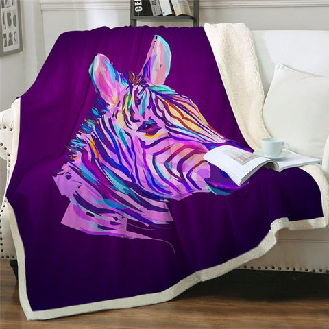 Image of Watercolor Artistic Zebra Purple Cozy Soft Sherpa Blanket