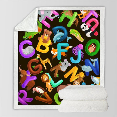 Image of Alphabet Vivid Color Cute Animals Cozy Soft Sherpa Blanket