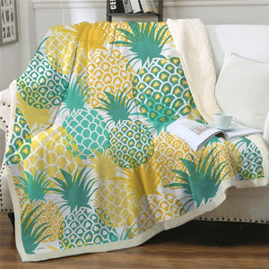 Tropical Fruits Pineapples Pattern Soft Sherpa Blanket