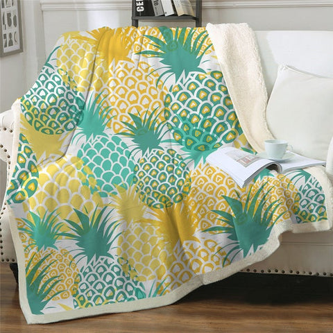 Image of Tropical Fruits Pineapples Pattern Soft Sherpa Blanket