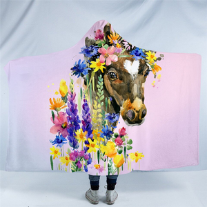 Flowery Horse Pastel Hooded Blanket