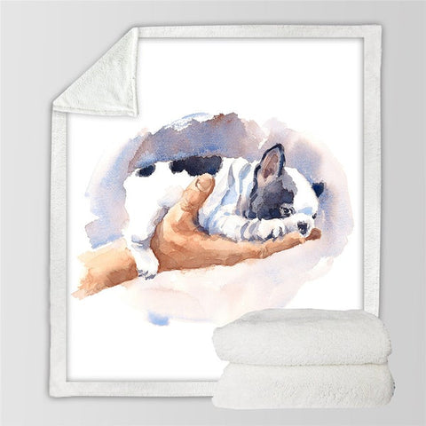 Image of Watercolor Cute Puppy Sleep On Hand Cozy Soft Sherpa Blanket