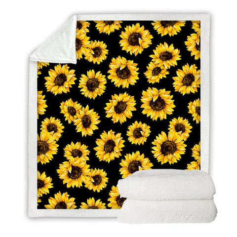 Image of Brilliant Sunflowers Pattern Soft Sherpa Blanket