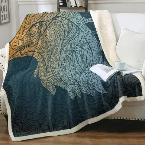 Image of Artistic Patterned Eagle Head Cozy Soft Sherpa Blanket