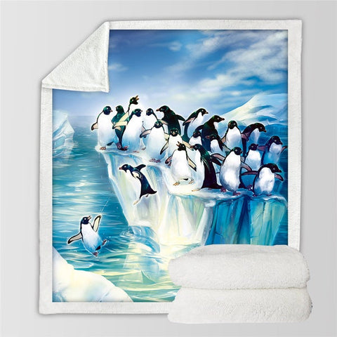 Image of Swimming Waddle Penguin Cozy Soft Sherpa Blanket