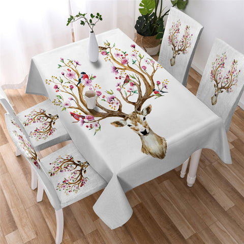 Image of Floral Elk - Reindeer Deer Waterproof Tablecloth  01