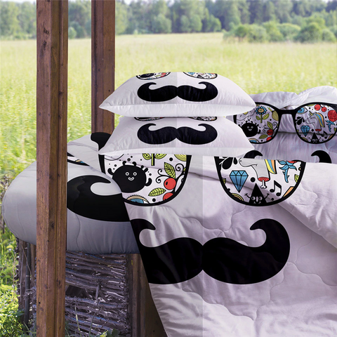 Image of 4 Pieces Moustache Funky Glasses Comforter Set - Beddingify