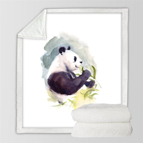 Image of Watercolor Cute Panda Cozy Soft Sherpa Blanket