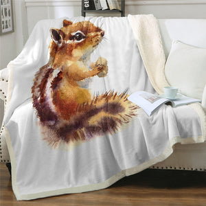 Watercolor Cute Squirrel Cozy Soft Sherpa Blanket