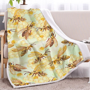 Yellow Bee With Beecomb Plush Soft Sherpa Blanket