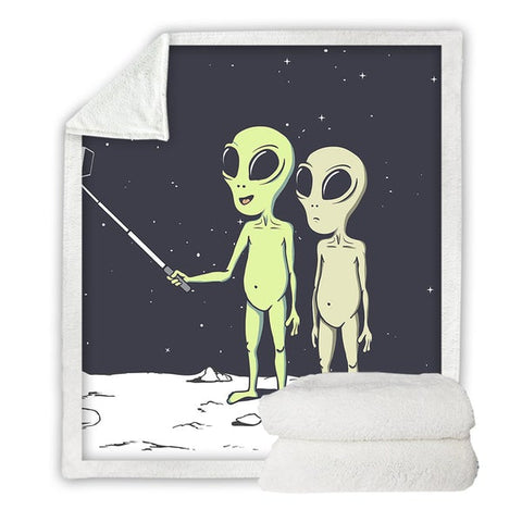 Image of Funny Aliens In Space Cozy Soft Sherpa Blanket