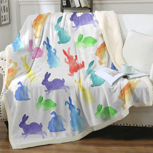 Watercolor Colorful Rabbit Cozy Soft Sherpa Blanket