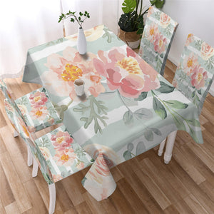 Watercolor Leaves & Flowers Waterproof Tablecloth  06