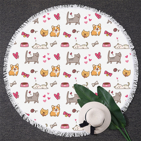 Image of Dog and Cat Round Beach Towel 02
