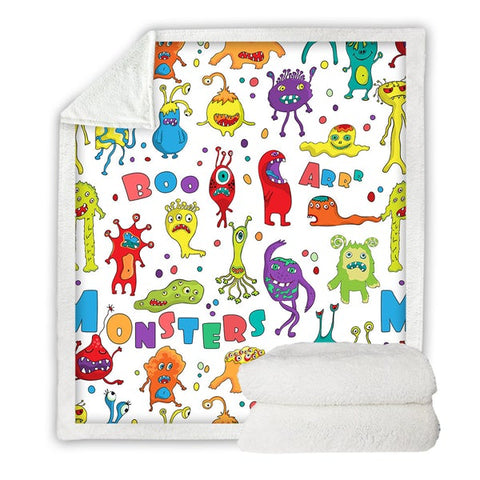 Image of Funny Cartoon Monsters Pattern Cozy Soft Sherpa Blanket