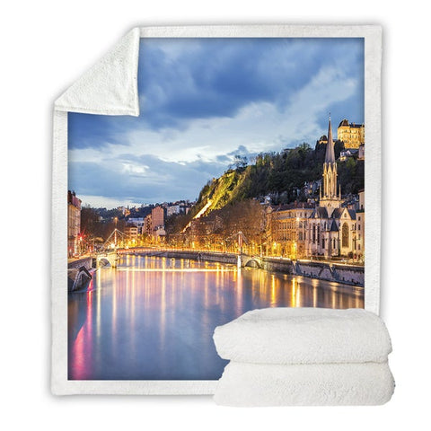 Image of City Night Photograph Cozy Soft Sherpa Blanket