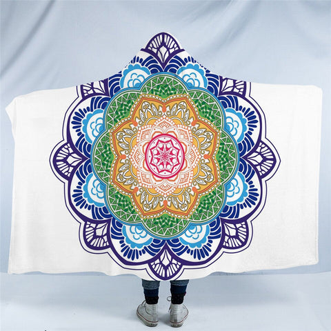 Image of Mandala Motif White Hooded Blanket