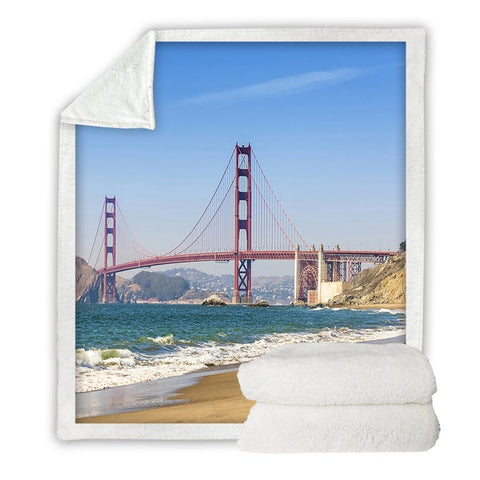 Image of Scenery Golden Gate Bridge Picture Cozy Soft Sherpa Blanket