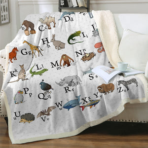 Funny Alphabet Animals Cozy Soft Sherpa Blanket