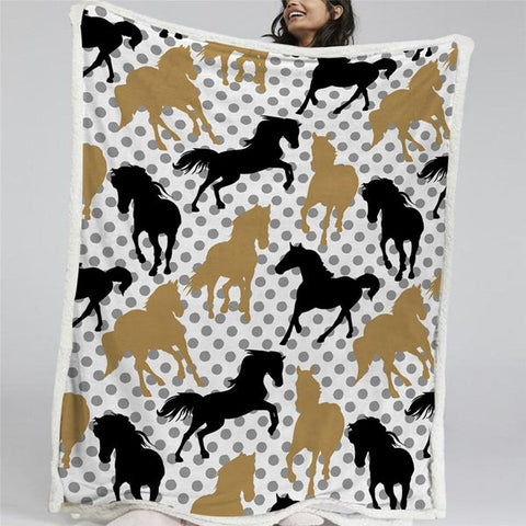 Image of Black Gold Unicorns Dots Pattern Soft Sherpa Blanket