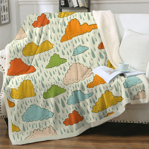 Colorful Cartoon Raining Cloud Cozy Soft Sherpa Blanket