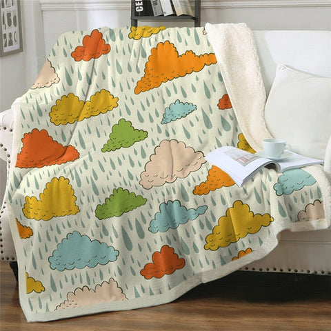 Image of Colorful Cartoon Raining Cloud Cozy Soft Sherpa Blanket