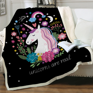 Floral Cartoon Unicorns Are Real Soft Sherpa Blanket