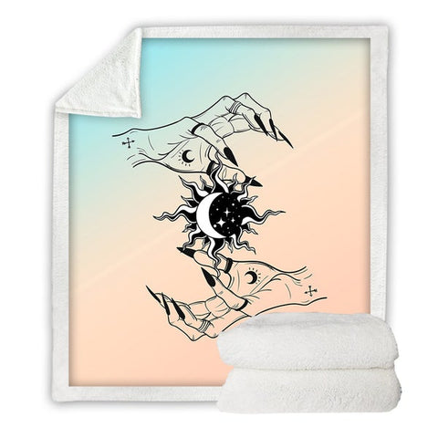 Image of Witchcraft Magical Hand Sun And Moon Cozy Soft Sherpa Blanket