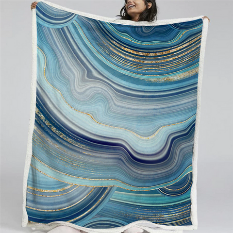 Image of Luxury Marble Blue Golden Liquid Texture Soft Sherpa Blanket