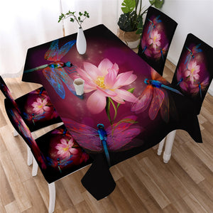 Dragonfly - Lotus Flower Tablecloth 3D Print 03